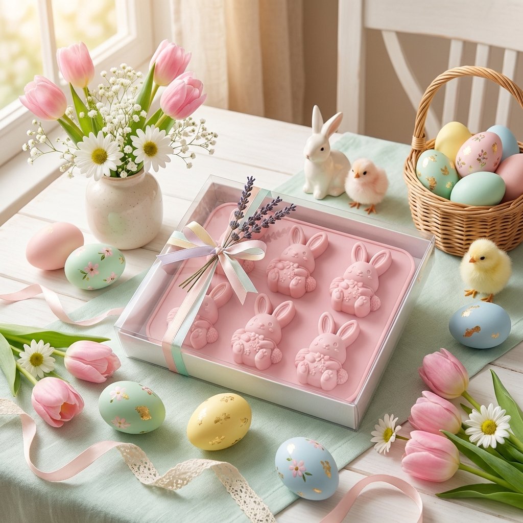 🐰 Cute Easter Bunny Silicone Mold – 6-Cavity 3D Ice Cube & Dessert Mold