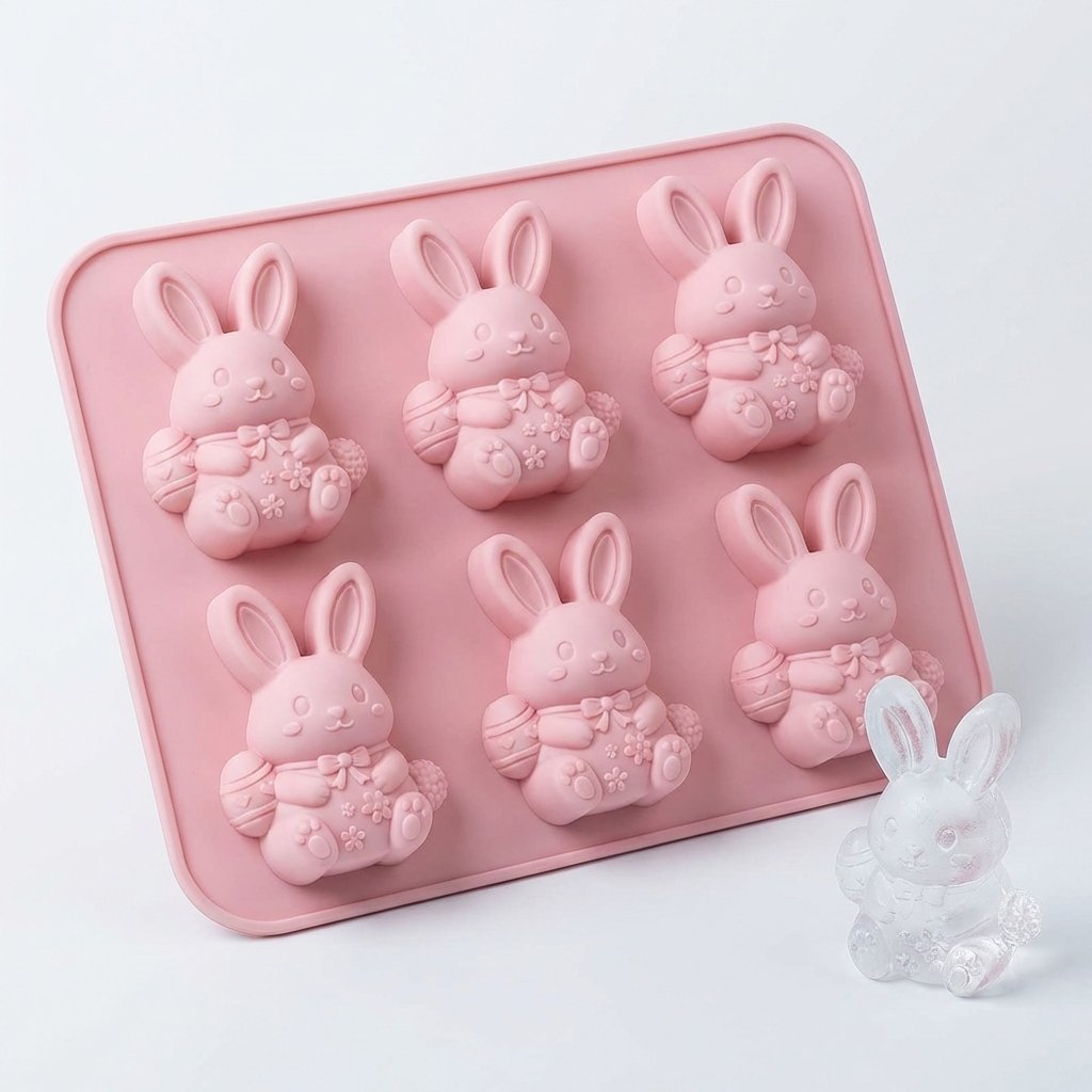 🐰 Cute Easter Bunny Silicone Mold – 6-Cavity 3D Ice Cube & Dessert Mold