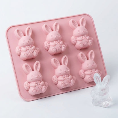 🐰 Cute Easter Bunny Silicone Mold – 6-Cavity 3D Ice Cube & Dessert Mold