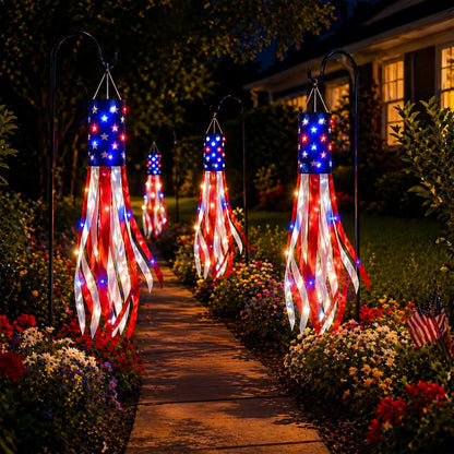 💈💈3 Pack 50 Inch Large American Flag Windsocks with Red White Blue Lights