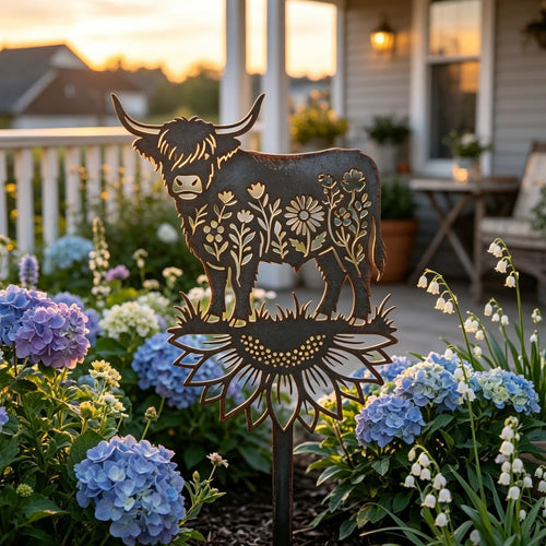 🐂🌻 Highland Cow Metal Garden Stake