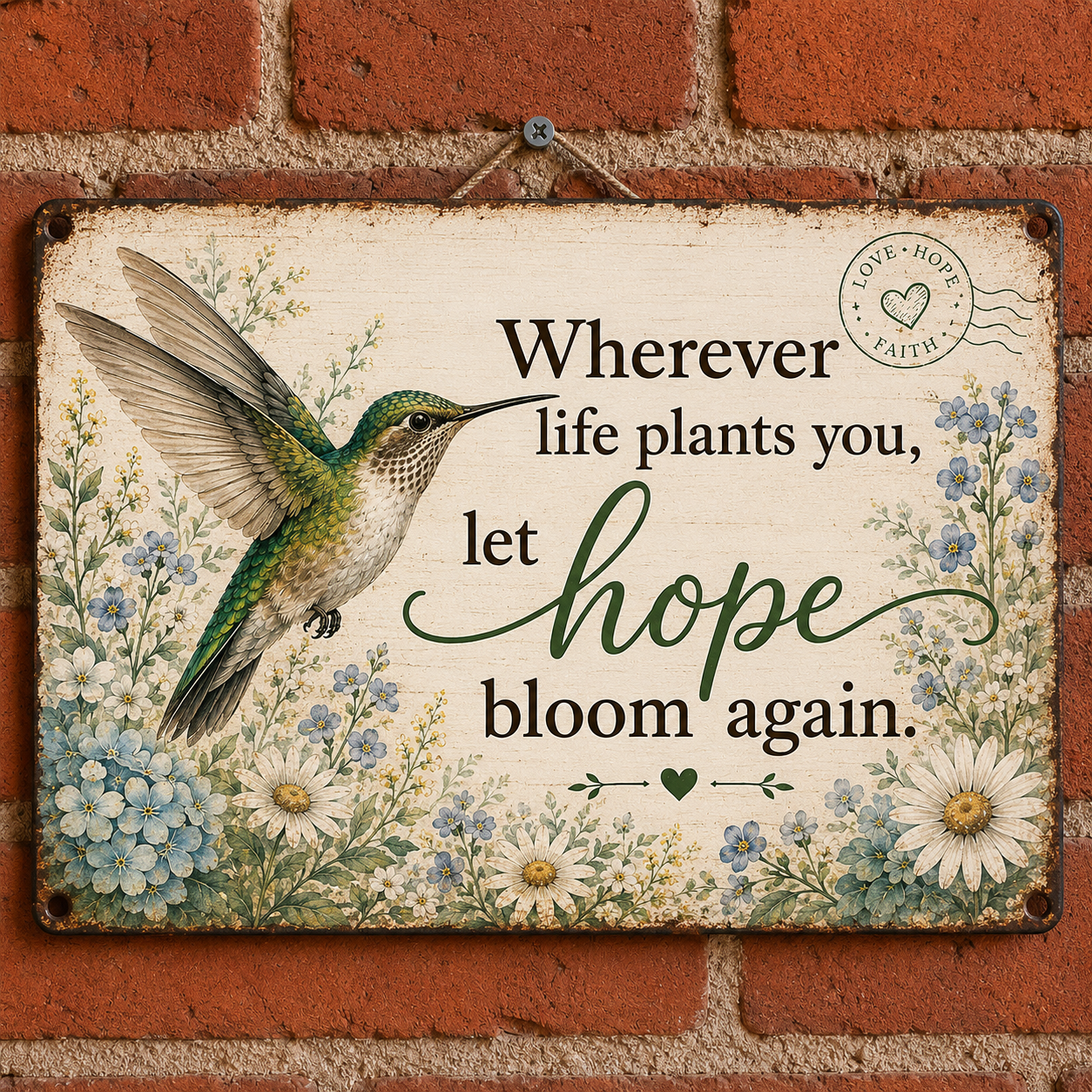 🌿 Hope Bloom Again Hummingbird Garden Sign