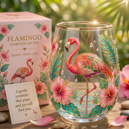 🦩🦩Flamingo Garden of Joy Glass Cup