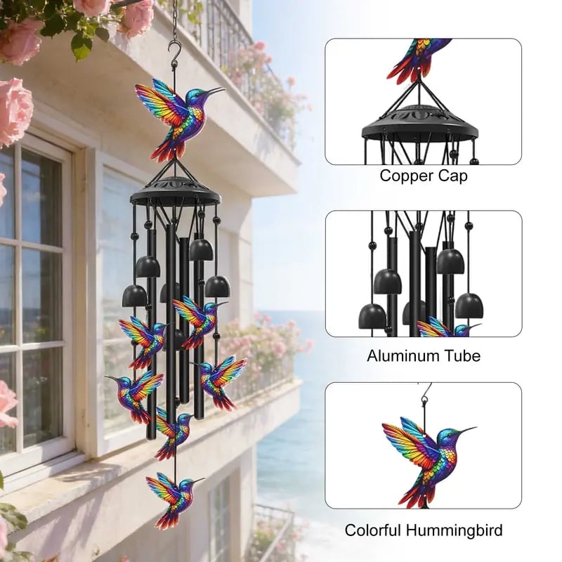 Handcrafted Retro Hummingbird Wind Chimes
