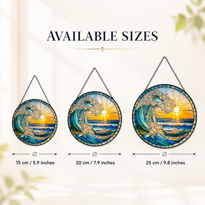 Ocean Wave Sunrise Round Glass Suncatcher