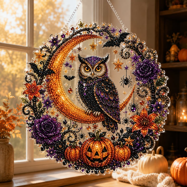 🎃🎃Black Cat Moon Diamond Art Hanging Ornament Kit – Relaxing DIY Halloween Craft 🎃💎 (📦Buy 2 Free Shipping)