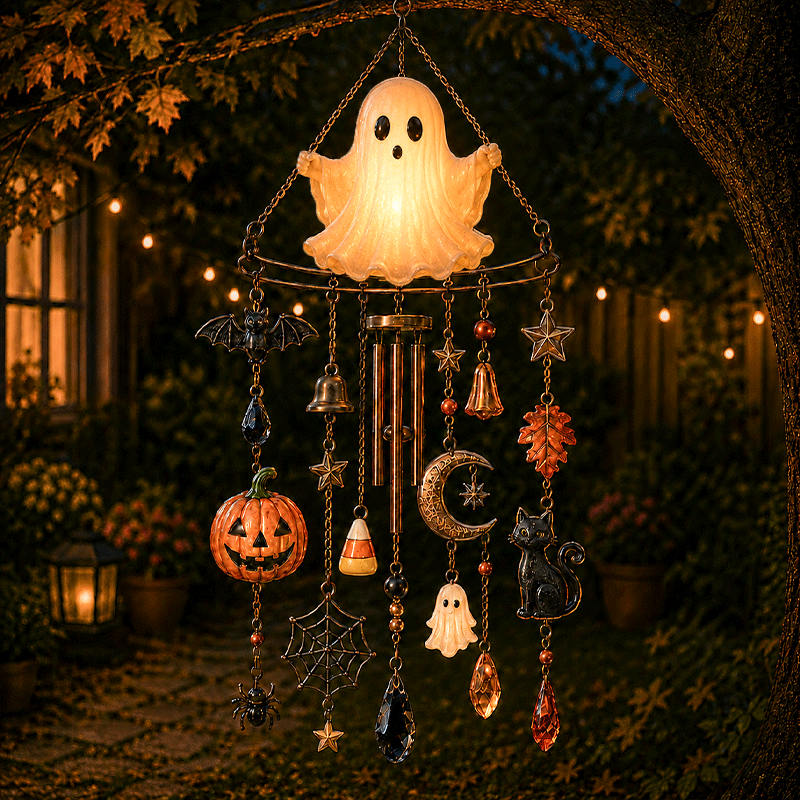 👻👻 Glow-in-the-Dark Ghost Halloween Wind Chime