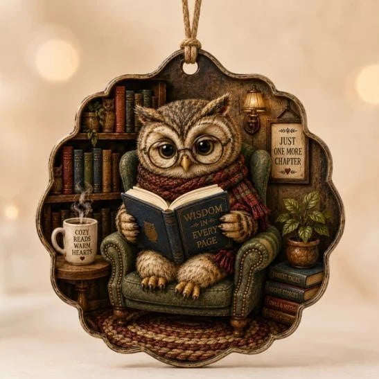 Cozy Reading Animal Hanging Ornament – Whimsical Woodland Book Lover Decoration
