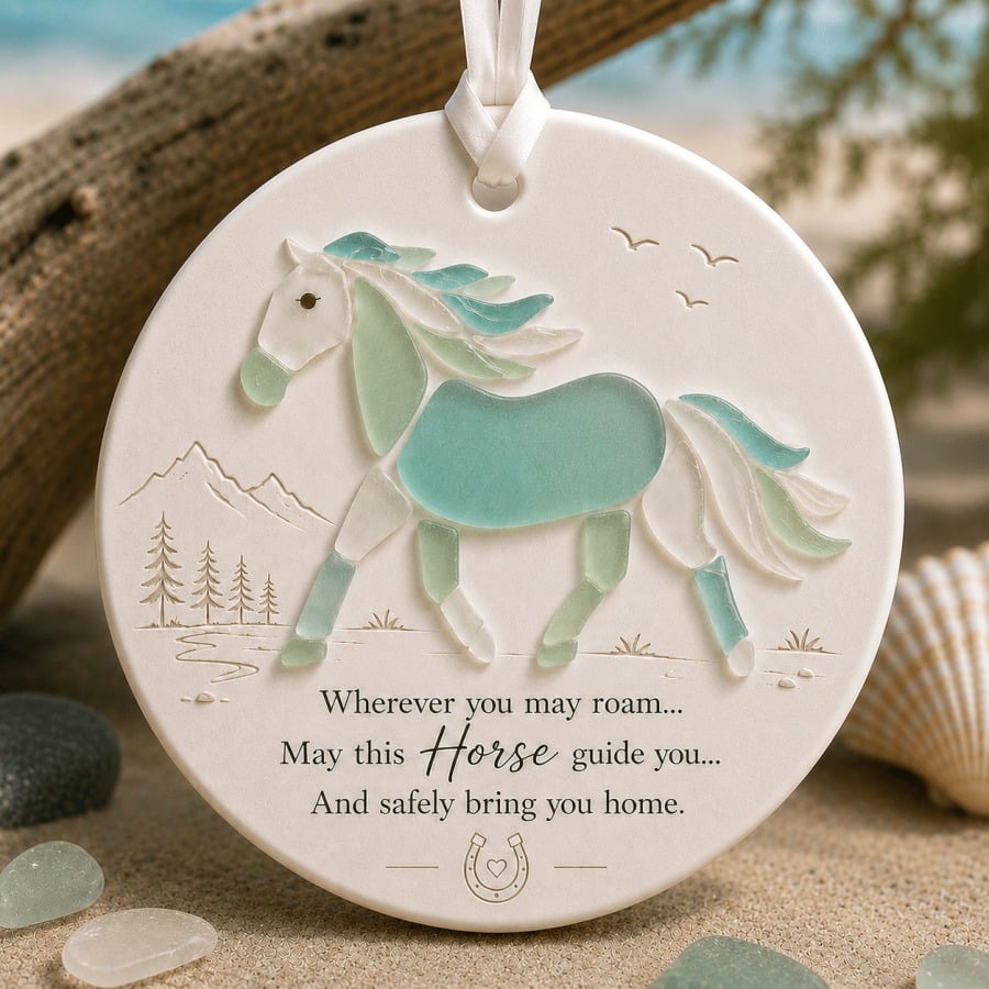 🔥Last Day 50% OFF – 🐎Travel Horse Sea Glass Ornament✨Shaped by Nature & Crafted by Hand!