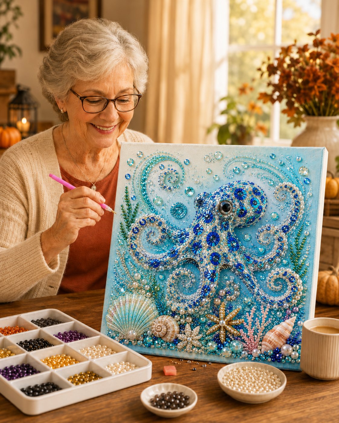 🌊 Ocean-Themed Pearl Art DIY Kit | Coastal-Style Wall Decor 🐚✨