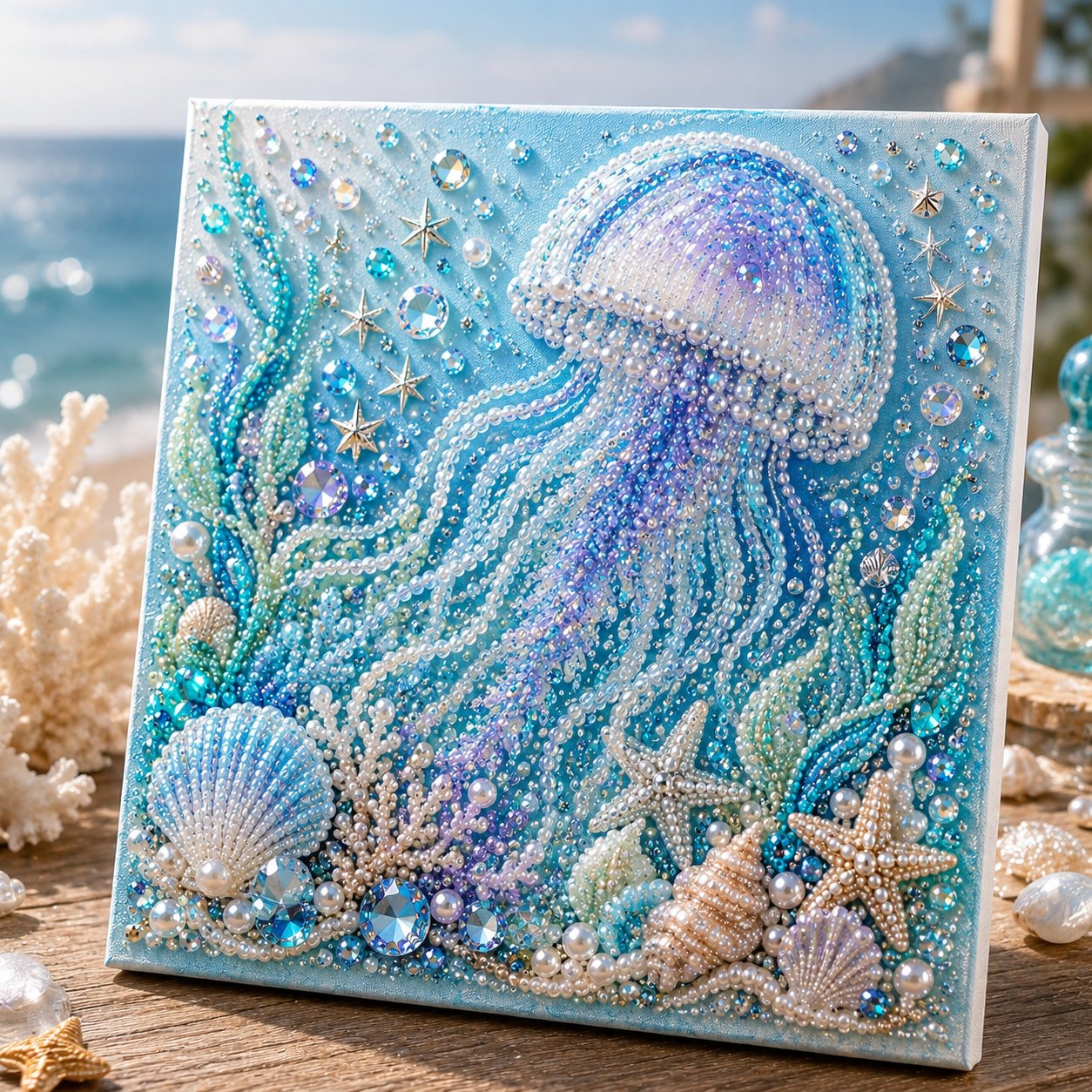 🌊 Ocean-Themed Pearl Art DIY Kit | Coastal-Style Wall Decor 🐚✨