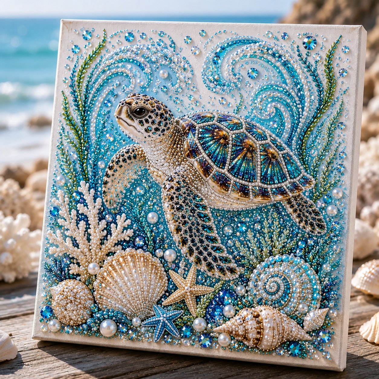 🌊 Ocean-Themed Pearl Art DIY Kit | Coastal-Style Wall Decor 🐚✨