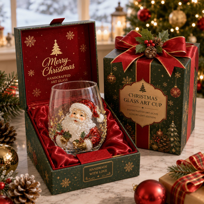 🎄🎄✨  Christmas Glass Art Cup | Luxury Holiday Glassware for Drinks, Decor & Christmas Gifts 🎁