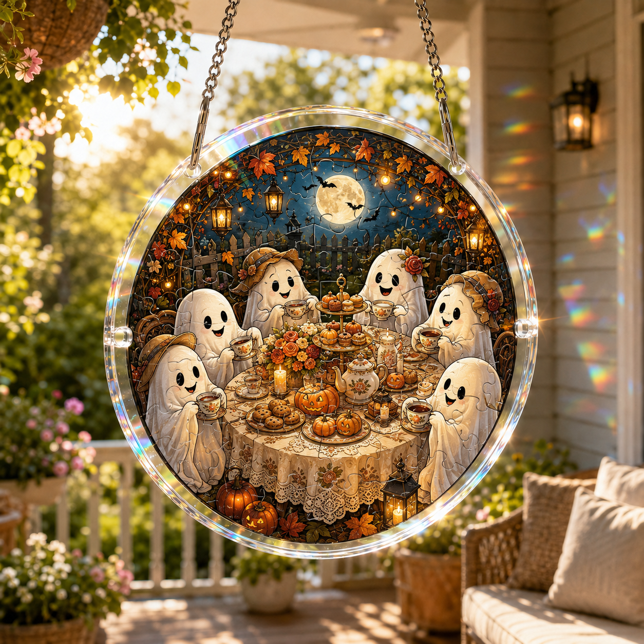 👻👻Halloween Acrylic Jigsaw Puzzle Suncatcher - Gothic Haunted House & Moon