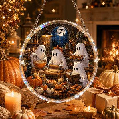 👻👻Halloween Acrylic Jigsaw Puzzle Suncatcher - Gothic Haunted House & Moon