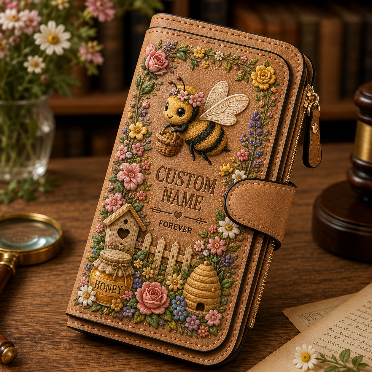 🌸 Personalized Garden Embossed Wallet