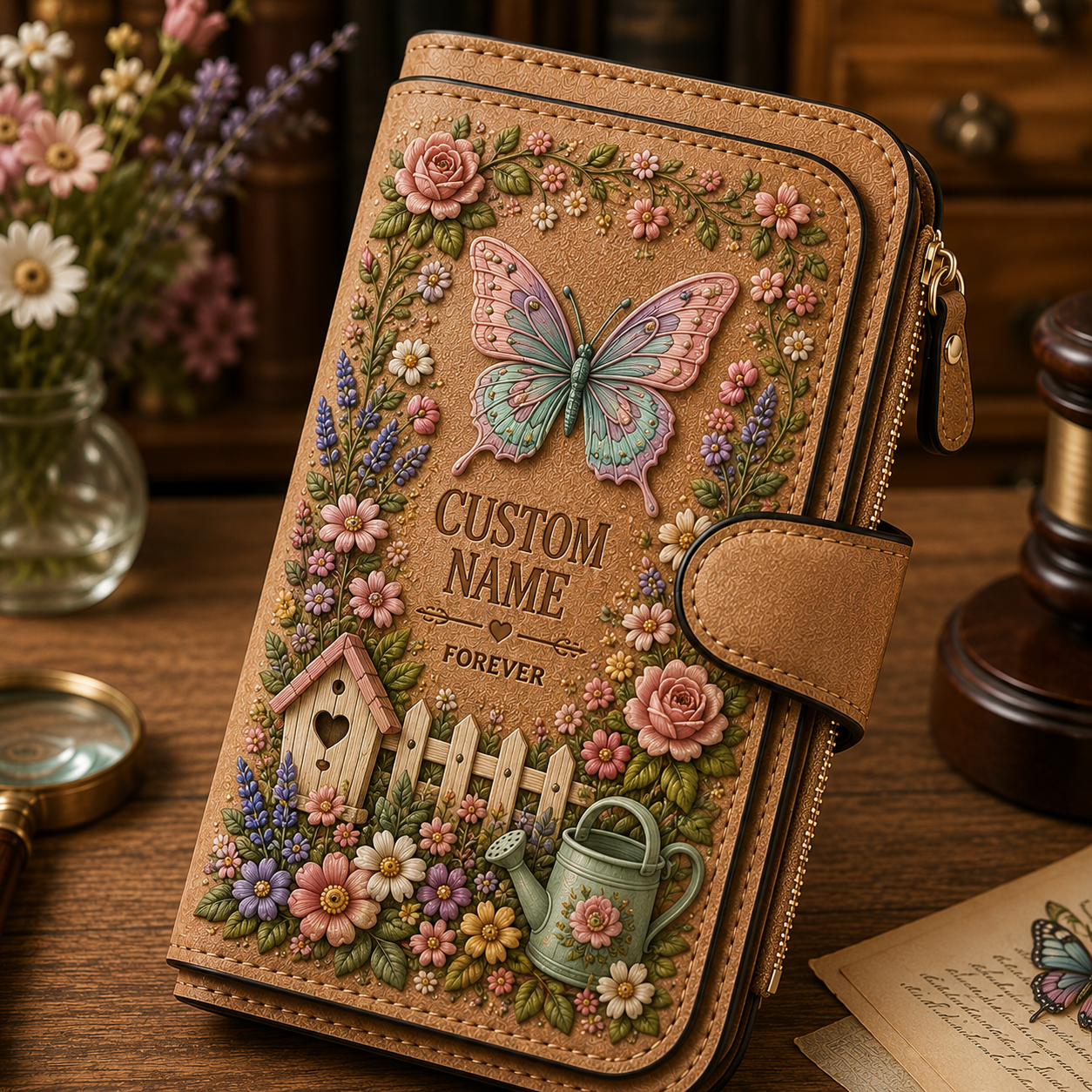 🌸 Personalized Garden Embossed Wallet
