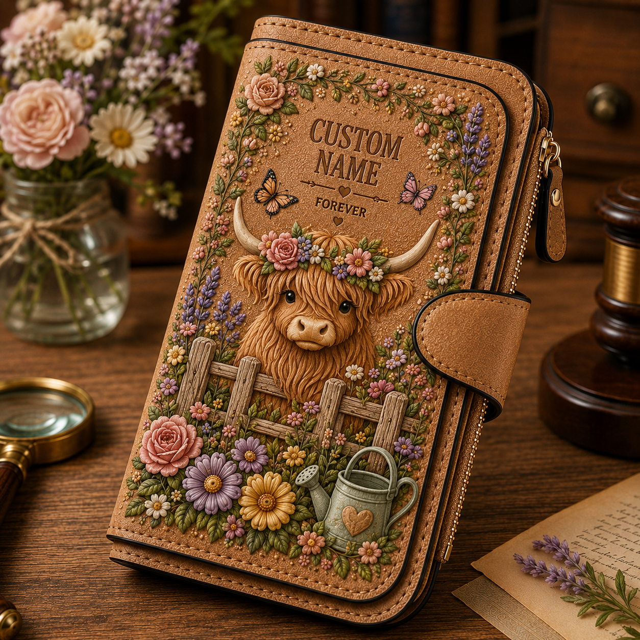 🌸 Personalized Garden Embossed Wallet