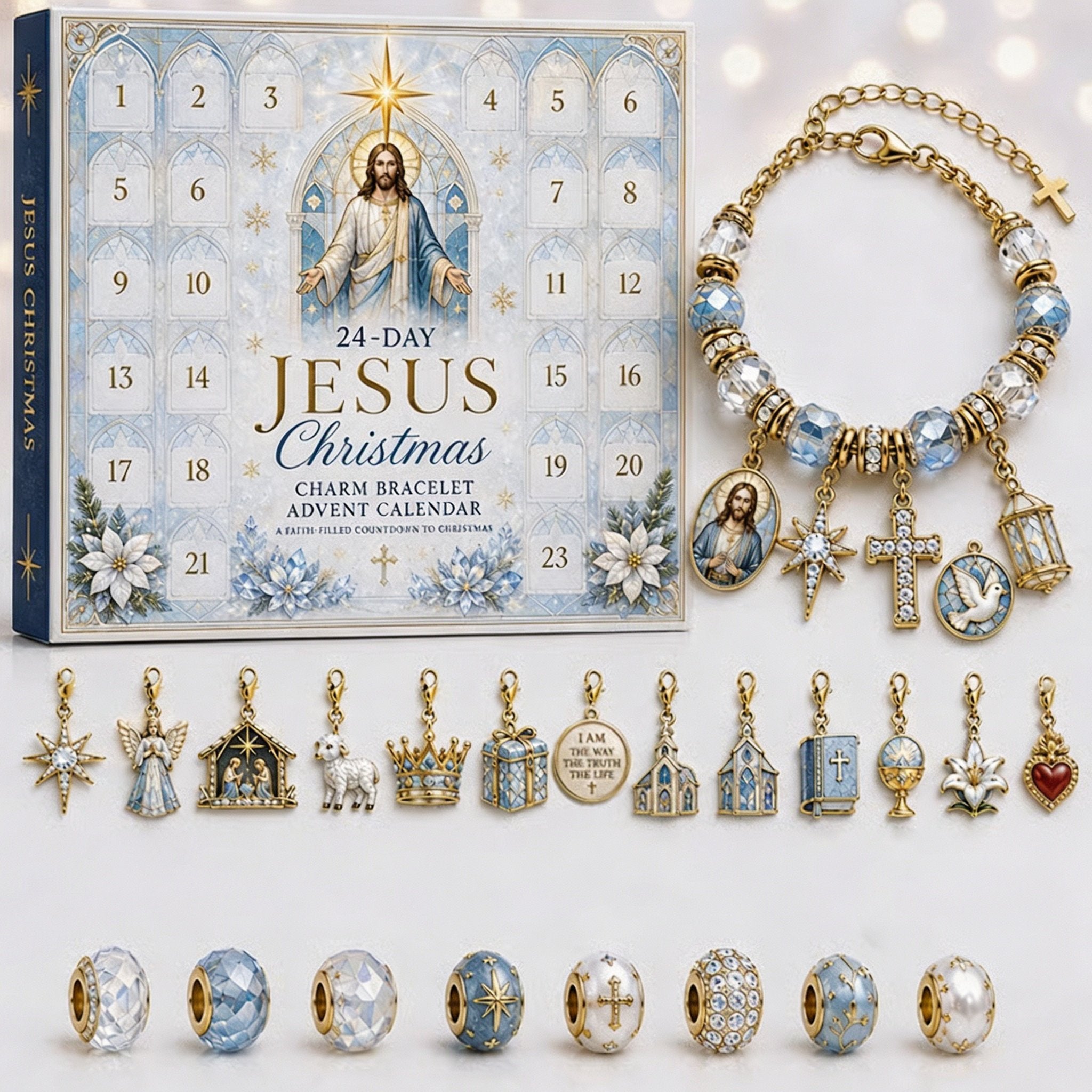 🎄24-Day Christian Christmas Charm Bracelet Advent Calendar