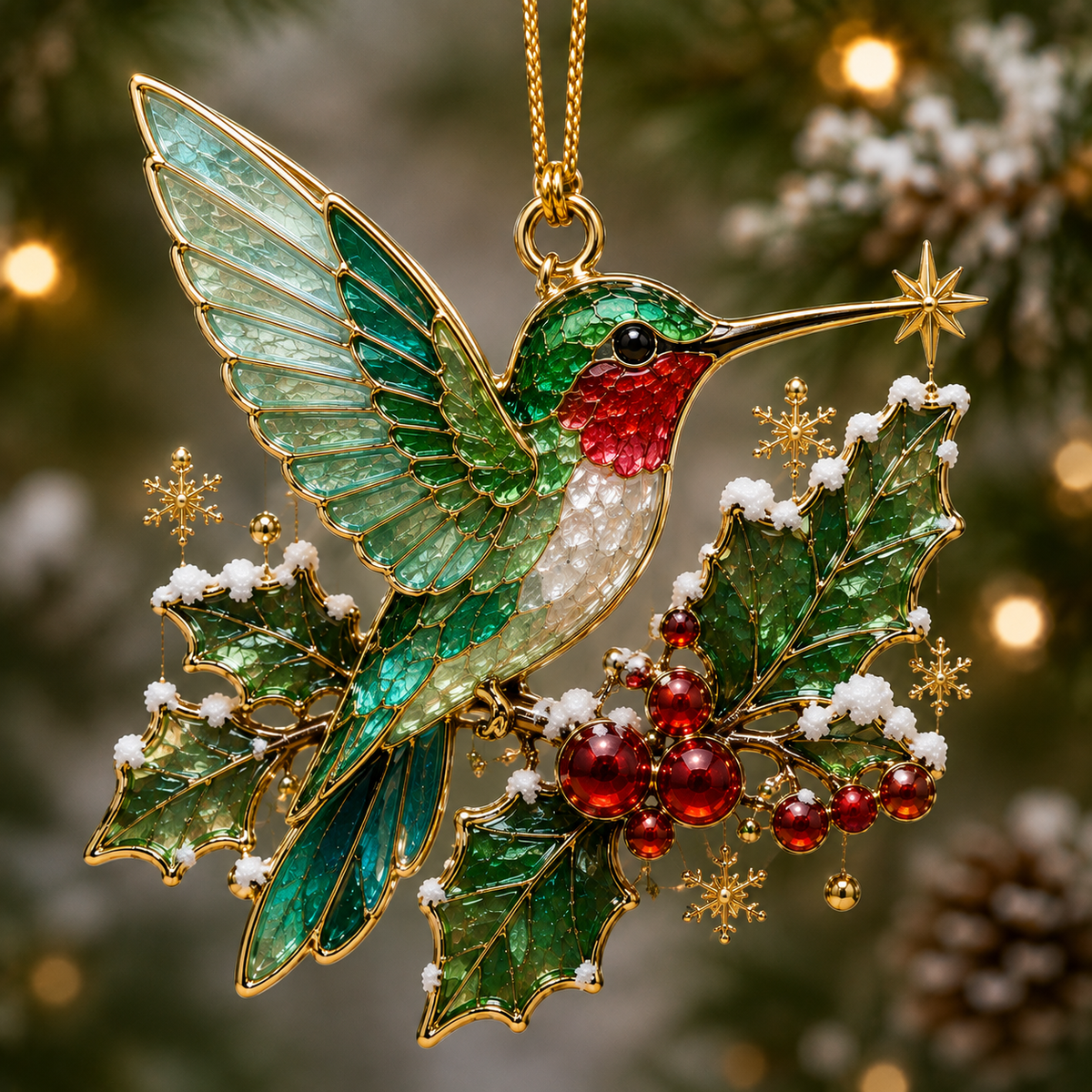 Stained Glass Style Winter Bird Christmas Ornament Collection