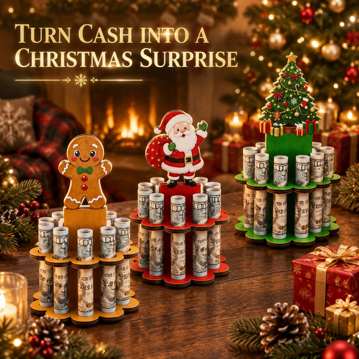 💵🎄 Christmas Tabletop Wooden Money Holder – Turn Cash Into a Festive Centerpiece ✨