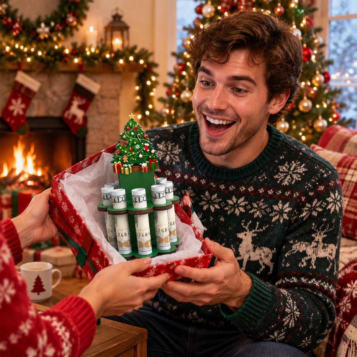 💵🎄 Christmas Tabletop Wooden Money Holder – Turn Cash Into a Festive Centerpiece ✨