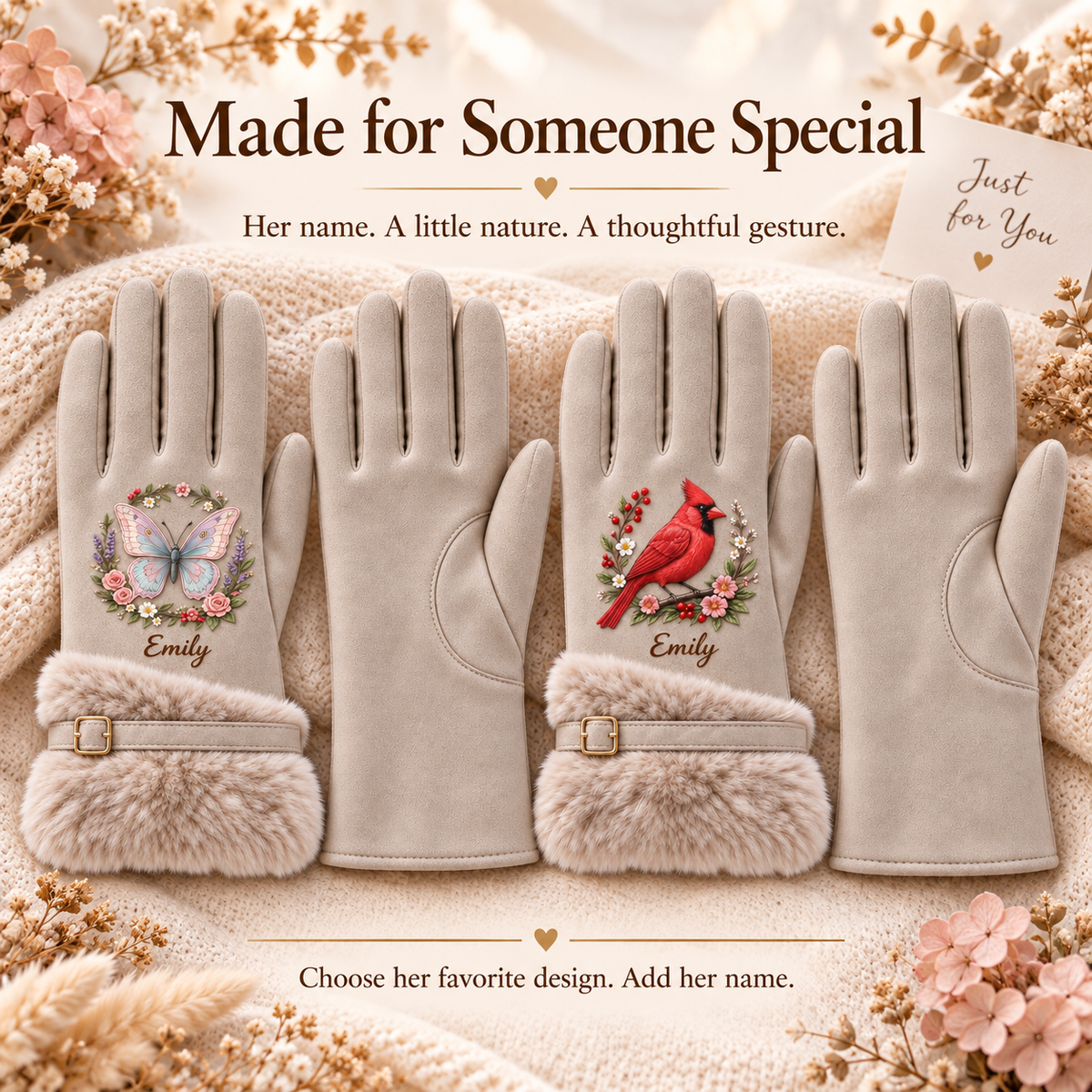 🌸 Personalized Nature Gloves for Women🧤💕