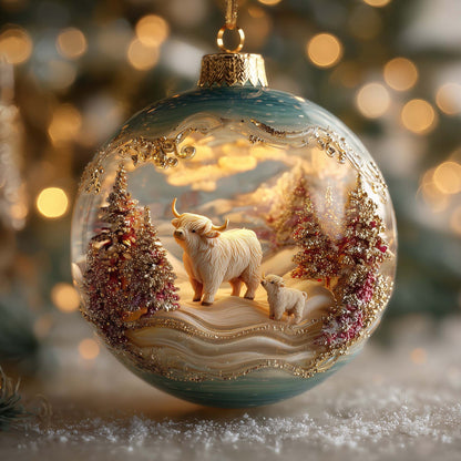 Highland Cow Snow Globe Christmas Ornament