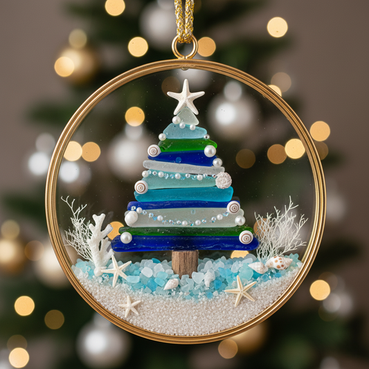 🌊✨ Sea Glass Christmas Tree Ornament – Handmade Coastal Holiday Decor