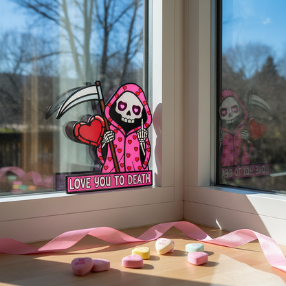 💖Love You To Death Grim Reaper Window Corner Suncatcher | Pastel Goth Valentine's Decor