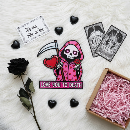 💖Love You To Death Grim Reaper Window Corner Suncatcher | Pastel Goth Valentine's Decor