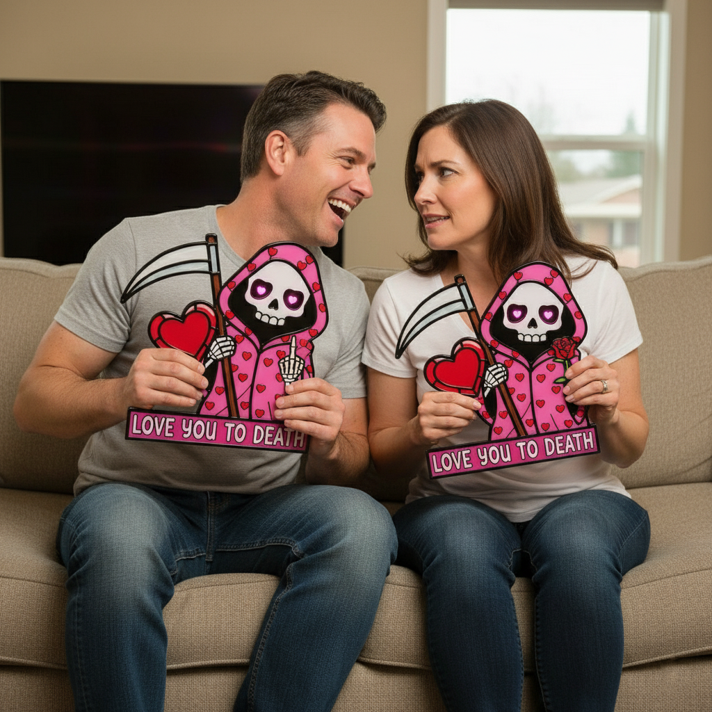💖Love You To Death Grim Reaper Window Corner Suncatcher | Pastel Goth Valentine's Decor