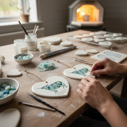 Sea Glass Highland Cow Heart Ornament