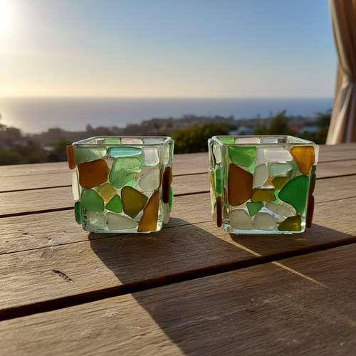 Multi Colour Sea Glass Tea Light Holder