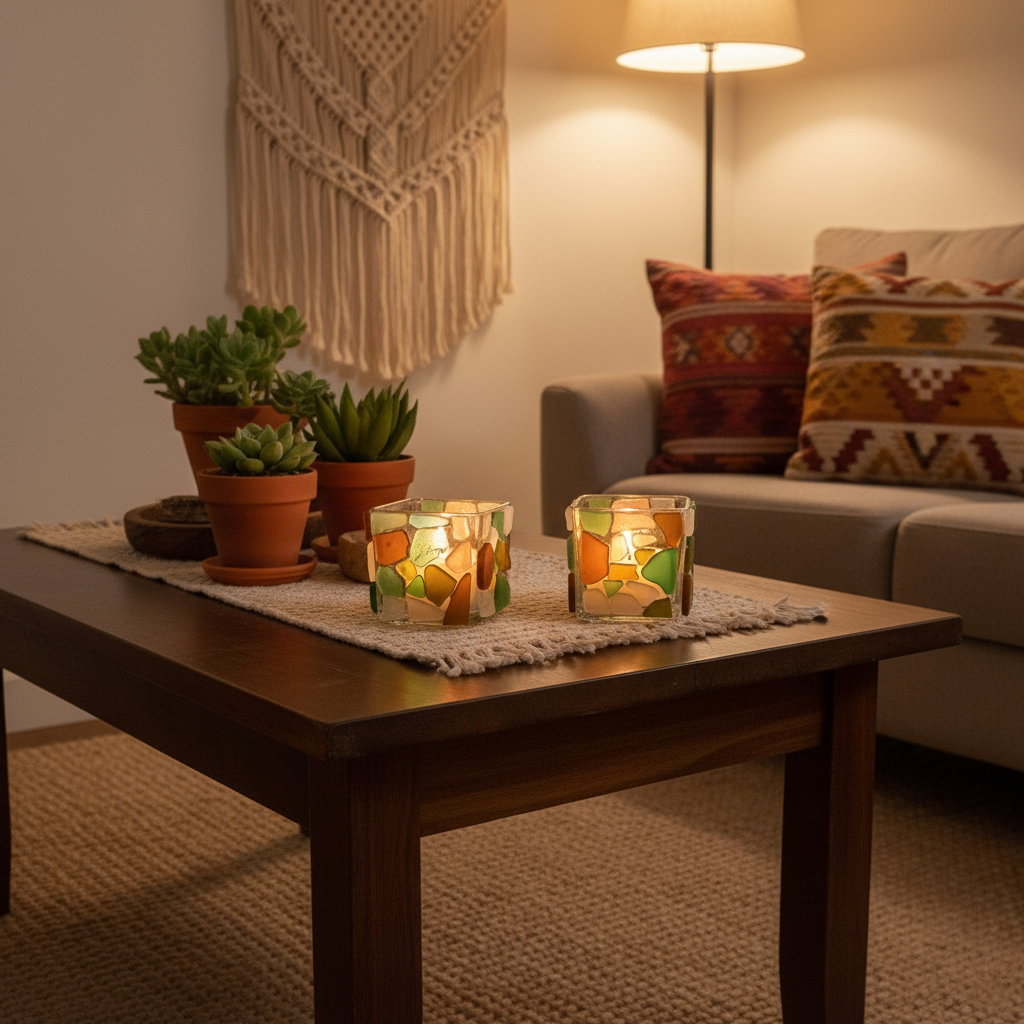 Multi Colour Sea Glass Tea Light Holder