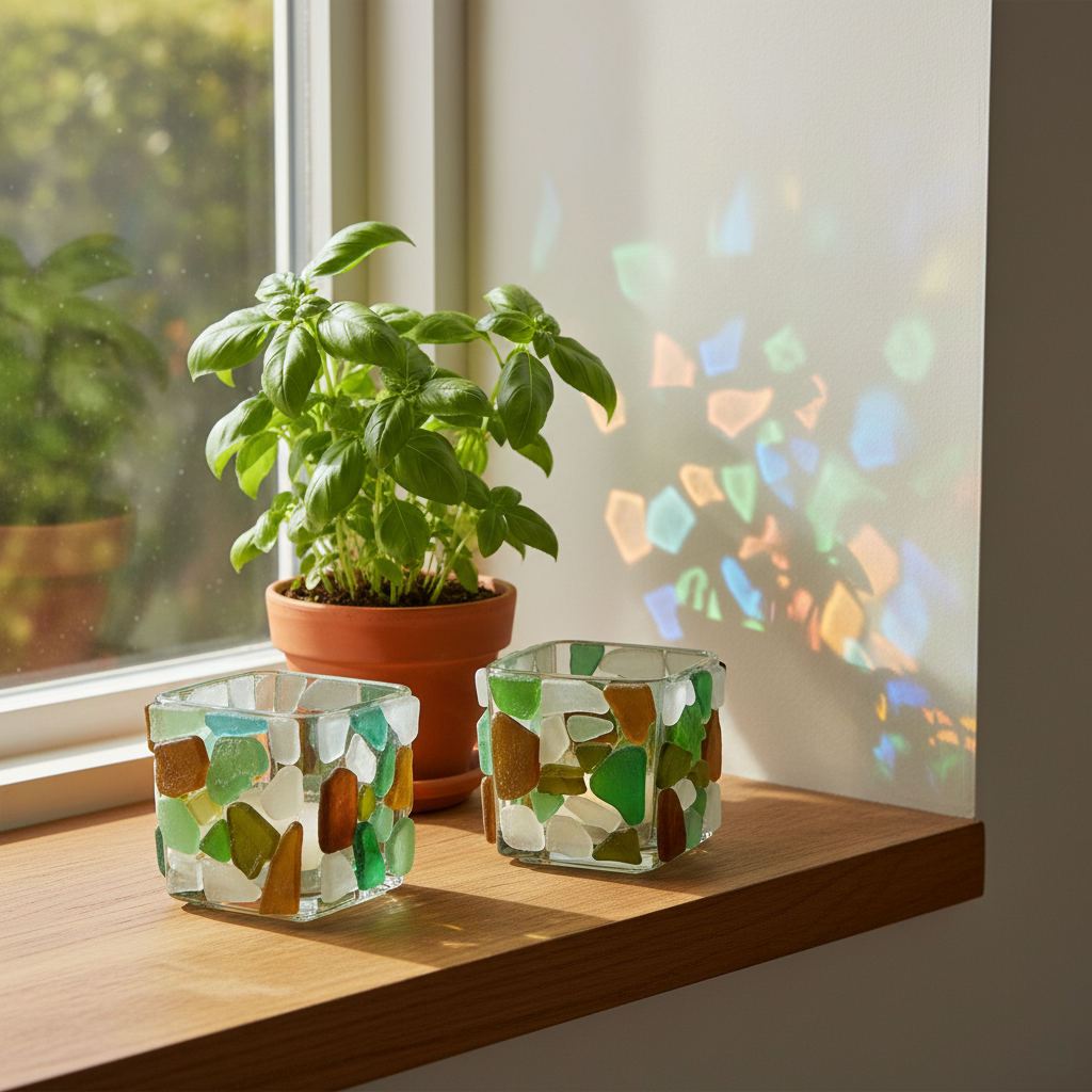 Multi Colour Sea Glass Tea Light Holder