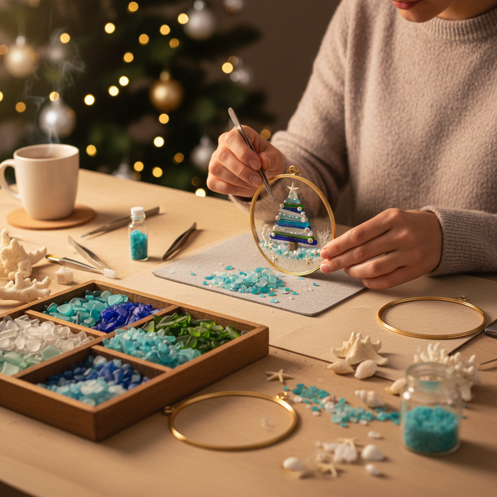 🌊✨ Sea Glass Christmas Tree Ornament – Handmade Coastal Holiday Decor