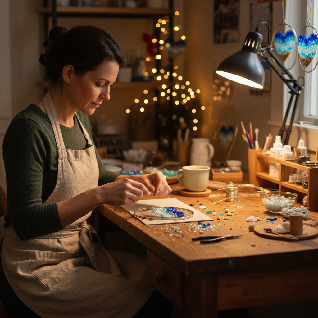 💙🌊 Sea Glass Heart Ornament – Handmade Coastal Christmas Decoration
