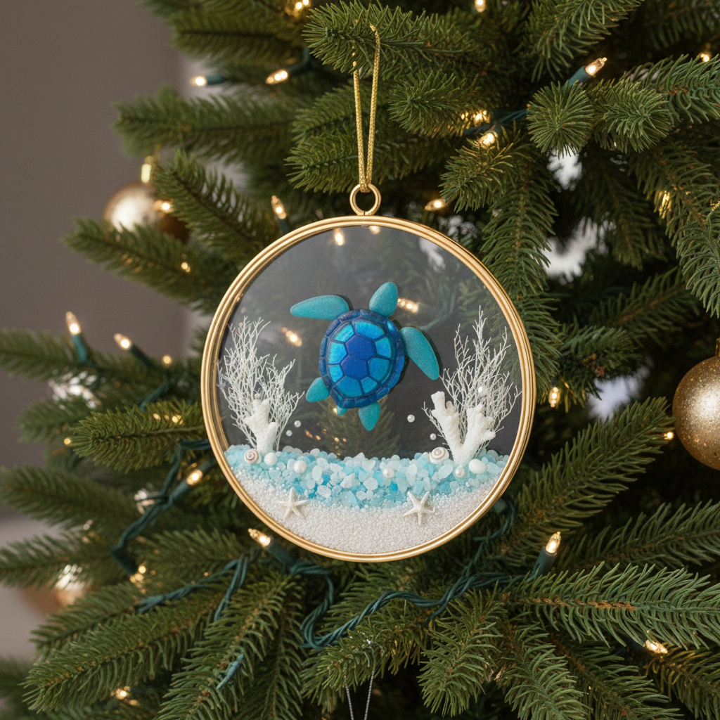 🐢🌊 Sea Glass Turtle Ornament – Handmade Coastal Christmas Decoration