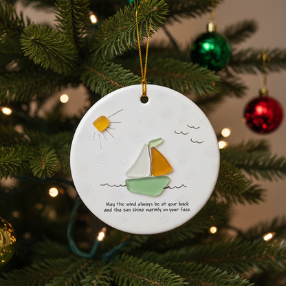 Sea Glass Sailboat Serenity Ornament