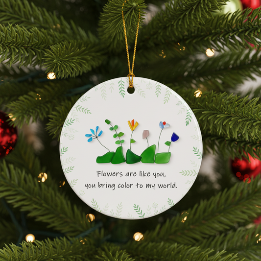 Sea Glass Color My World Flower Ornament