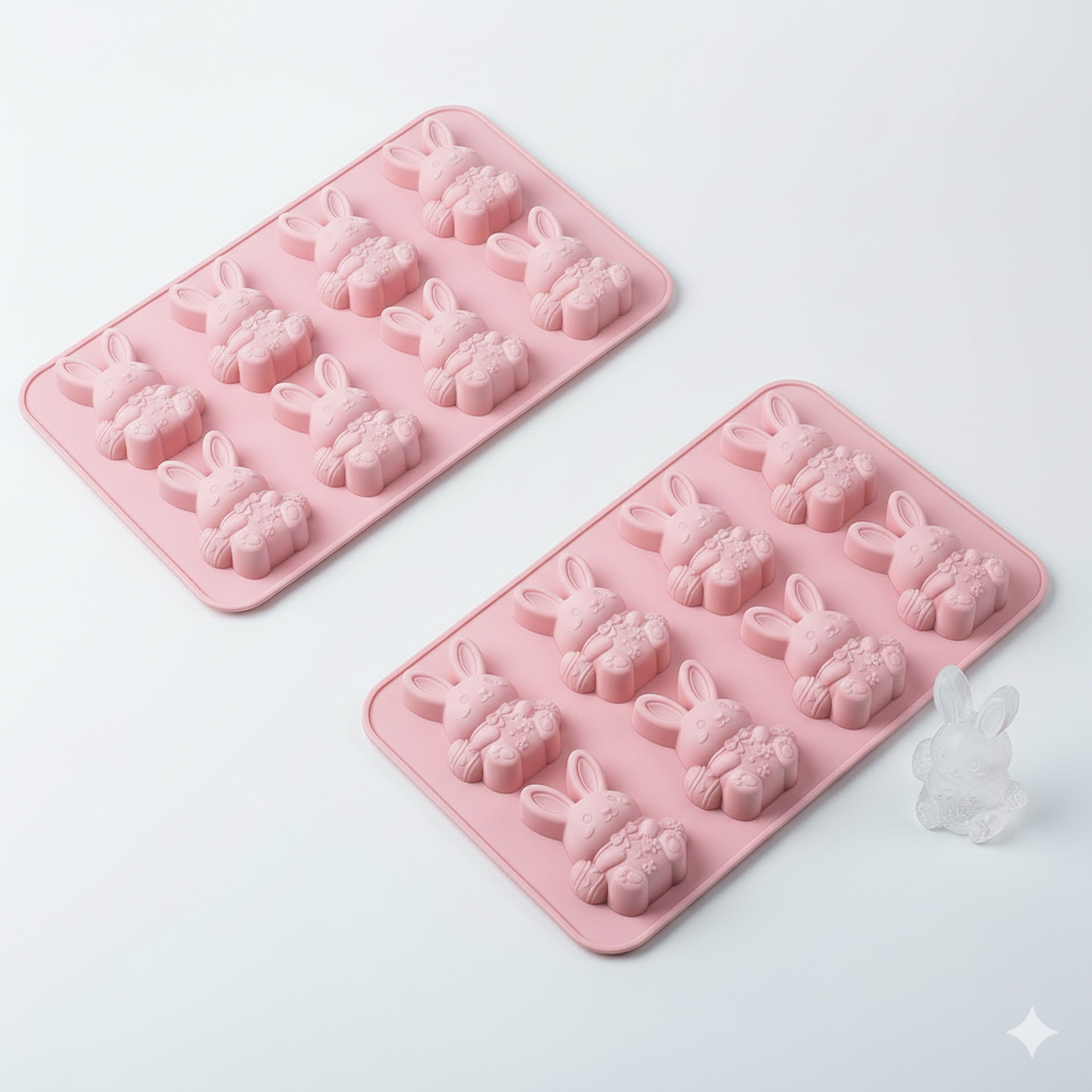 🐰 Cute Easter Bunny Silicone Mold – 6-Cavity 3D Ice Cube & Dessert Mold