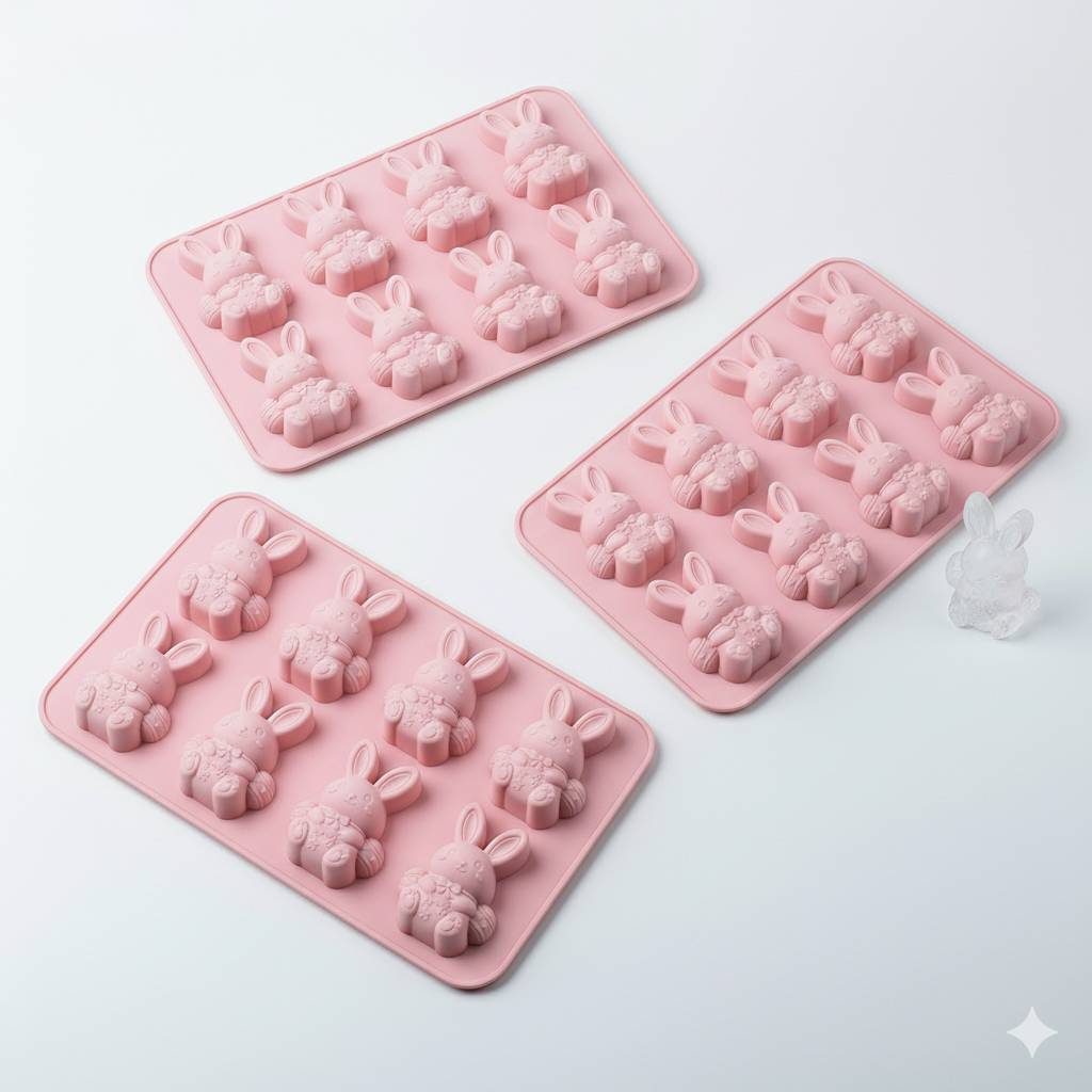 🐰 Cute Easter Bunny Silicone Mold – 6-Cavity 3D Ice Cube & Dessert Mold