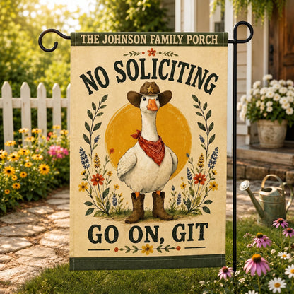 Personalized "Go On, Git" Cowboy Goose Garden Flag