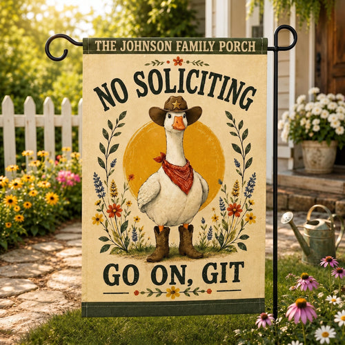 Personalized "Go On, Git" Cowboy Goose Garden Flag