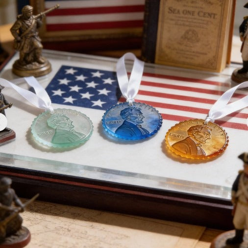 One-cent commemorative coin transparent sea glass pendant