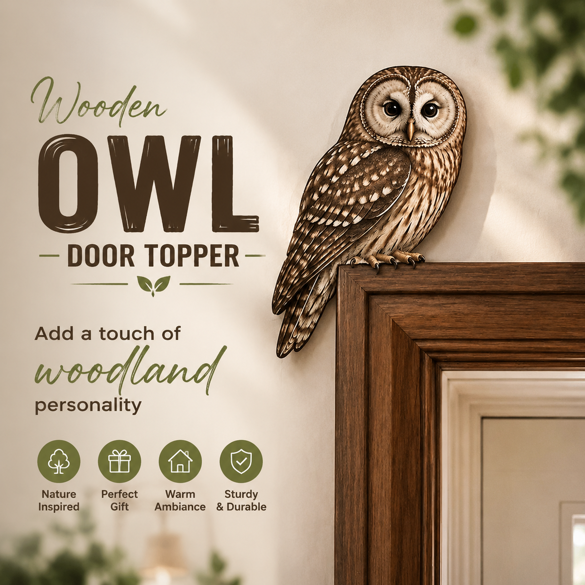 🦉 Wooden Owl Door Topper