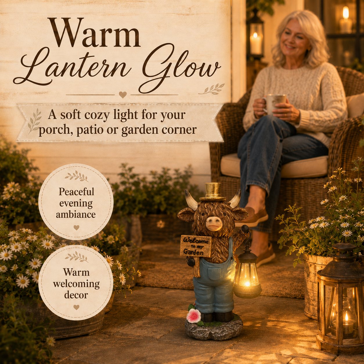 🐂🐂Handcrafted Highland Cow Solar Garden Lantern Statue