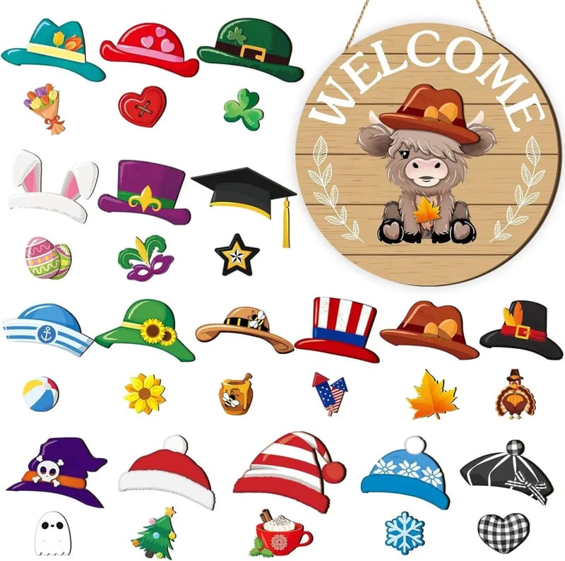 35 PCS Interchangeable Highland Cow Welcome Sign