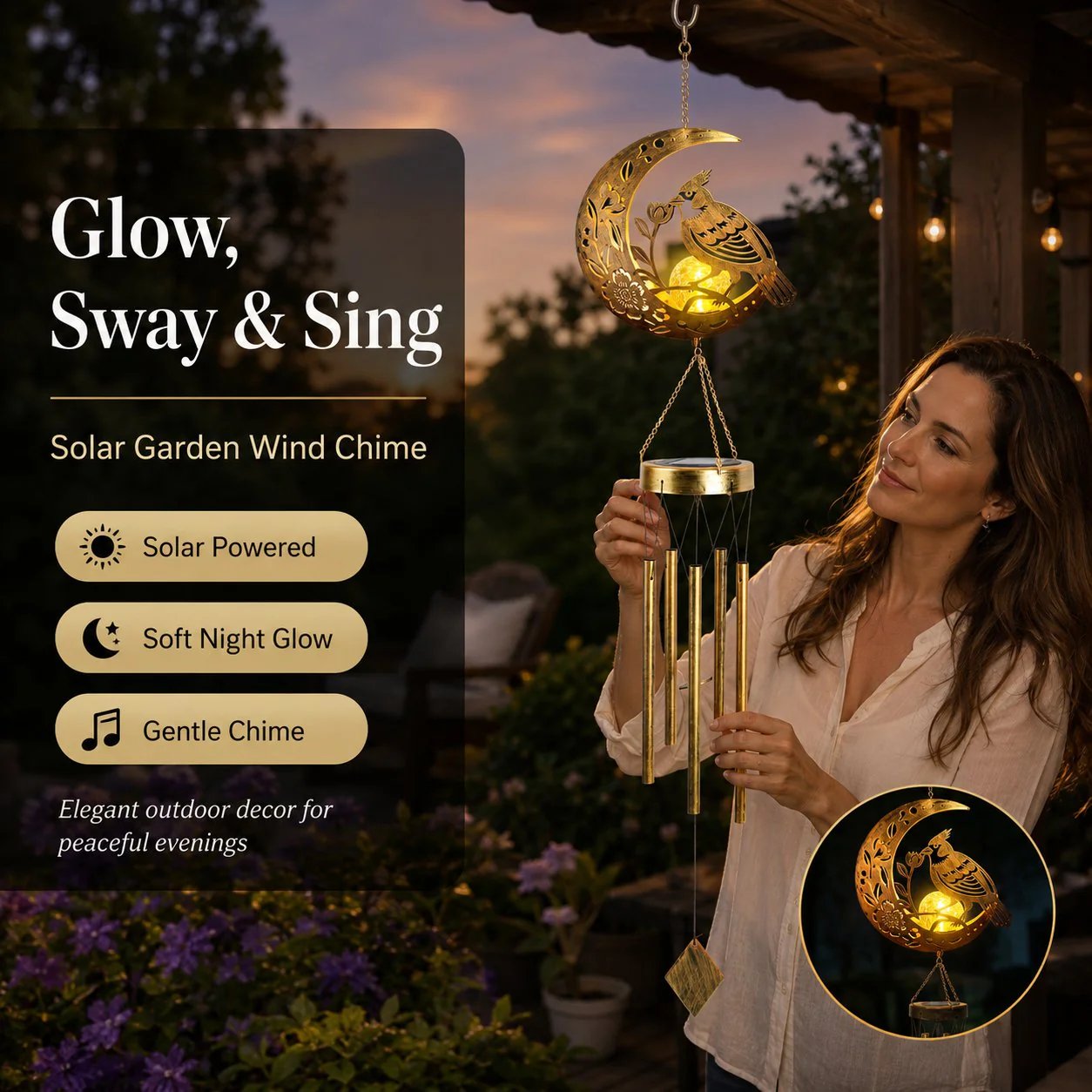 🌙🌙✨ Moon Courtyard Solar Wind Chime